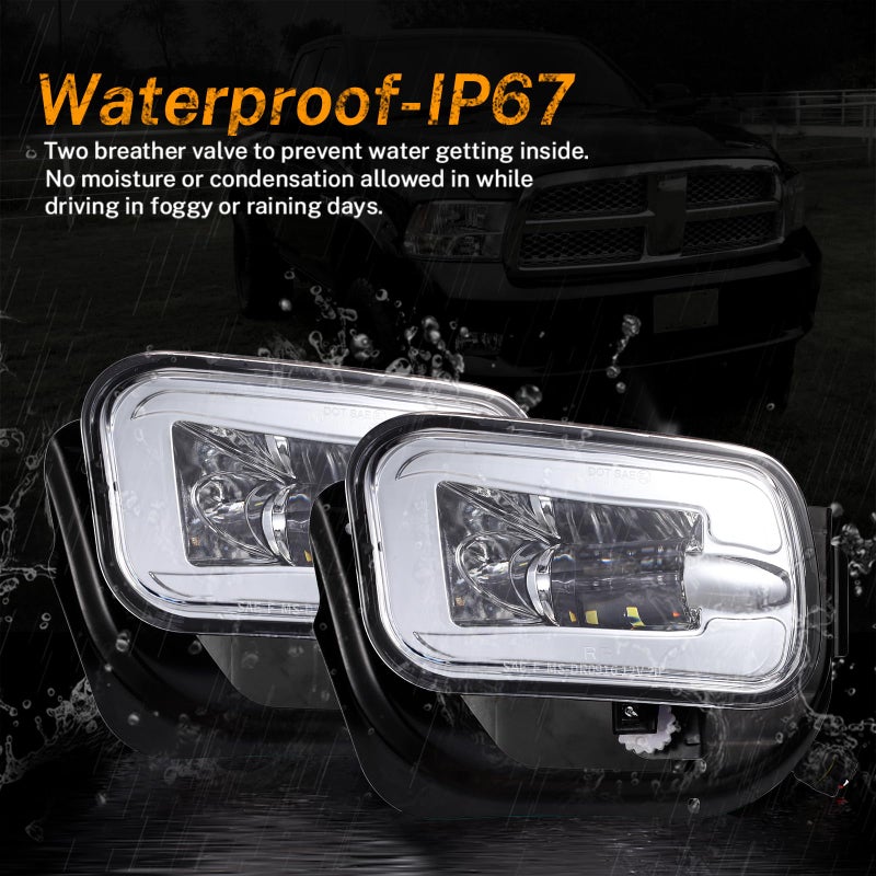 BICYACO LED Fog Lights Assembly with Mounting Brackets for 2009-2012 Dodge Ram 1500, 2010-2018 Ram 2500 3500 Pickup Truck, Front Bumper Driving Lamps Replacement, IP67 Waterproof, Chrome (1 Pair) - Image 4